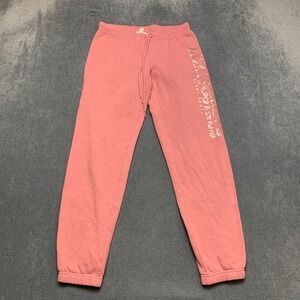 Aéropostale Jogger Pants Womens S Pink Graphic Logo Fleece Lined Elastic Waist